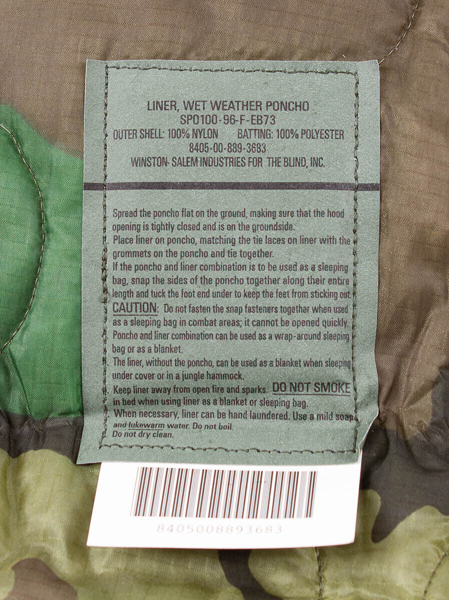 Original US Army Military Combat GI Poncho Liner Woodland 160x225cm