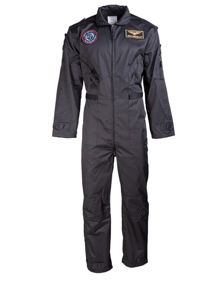 US Army Flight Pilot Coverall With Patches Outdoor Mechanic Black
