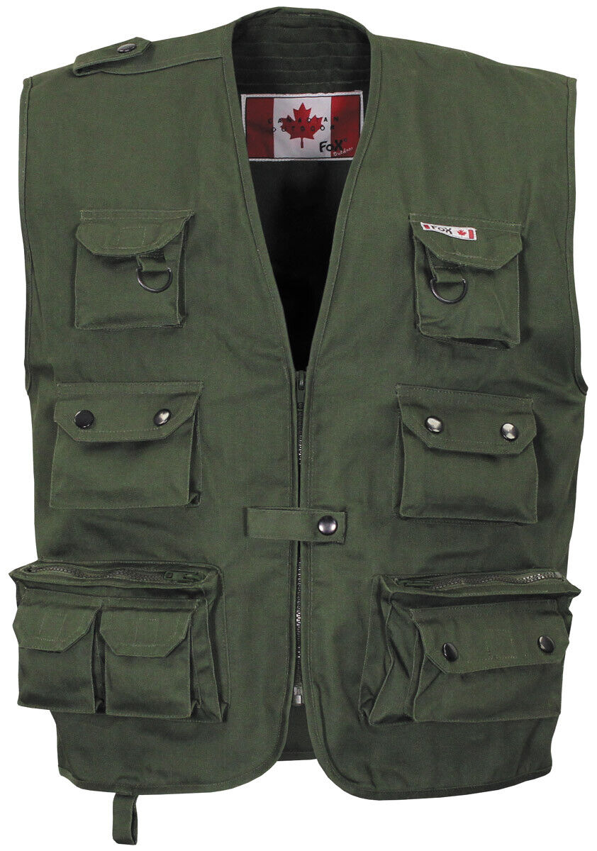 Canadian Army Quilted Outdoor Vest Black Vest Heavy Version Multi Pockets Green