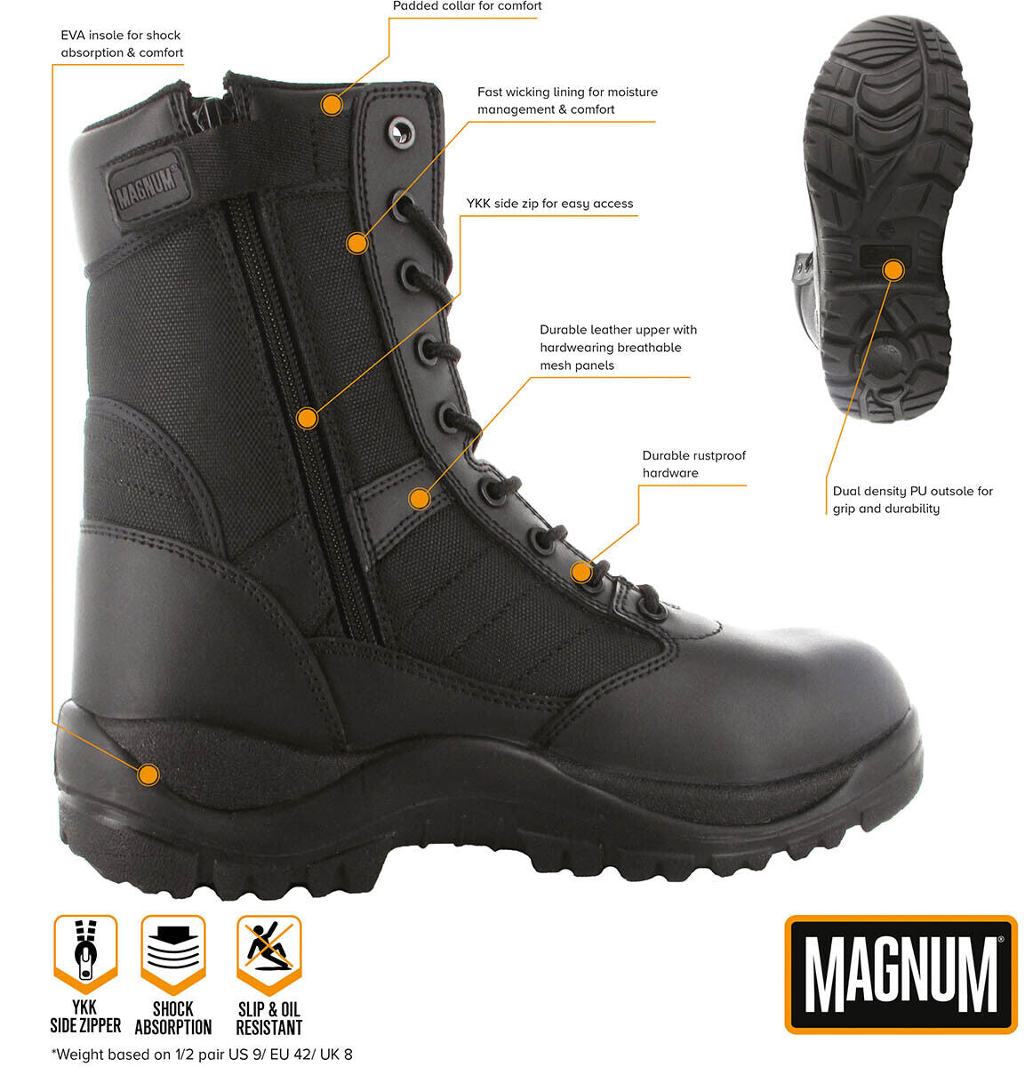 MAGNUM Centurion 8.0 SZ Combat Boots Black Lightweight Slip Resistant Outsole