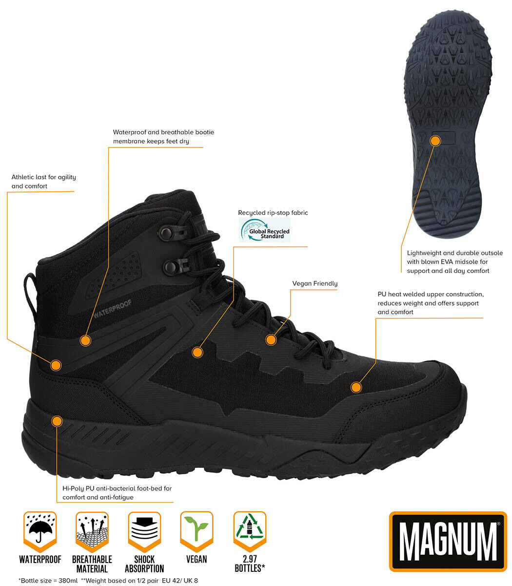 MAGNUM Ultima 6.0 WP Combat Boots Black Waterproof Breathable Sustainable