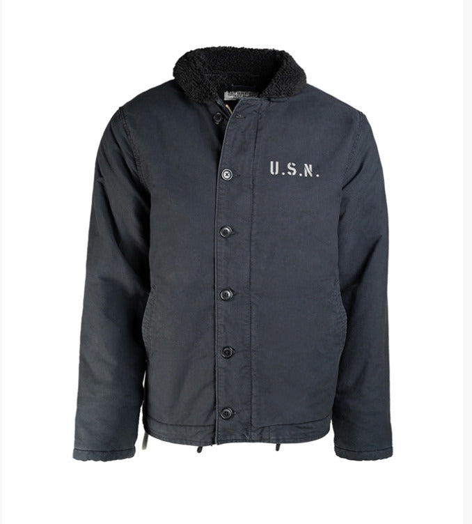 US Army Navy N-1 Men's Deck Jacket Winter Warm Heavyweight Cotton Coat Dark Blue