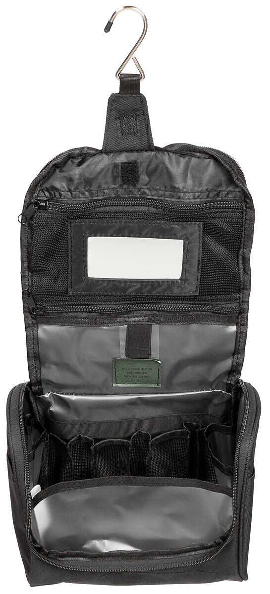 Black Washbag Top Carrying Handle Lid with Zip Pocket & Loop Panel
