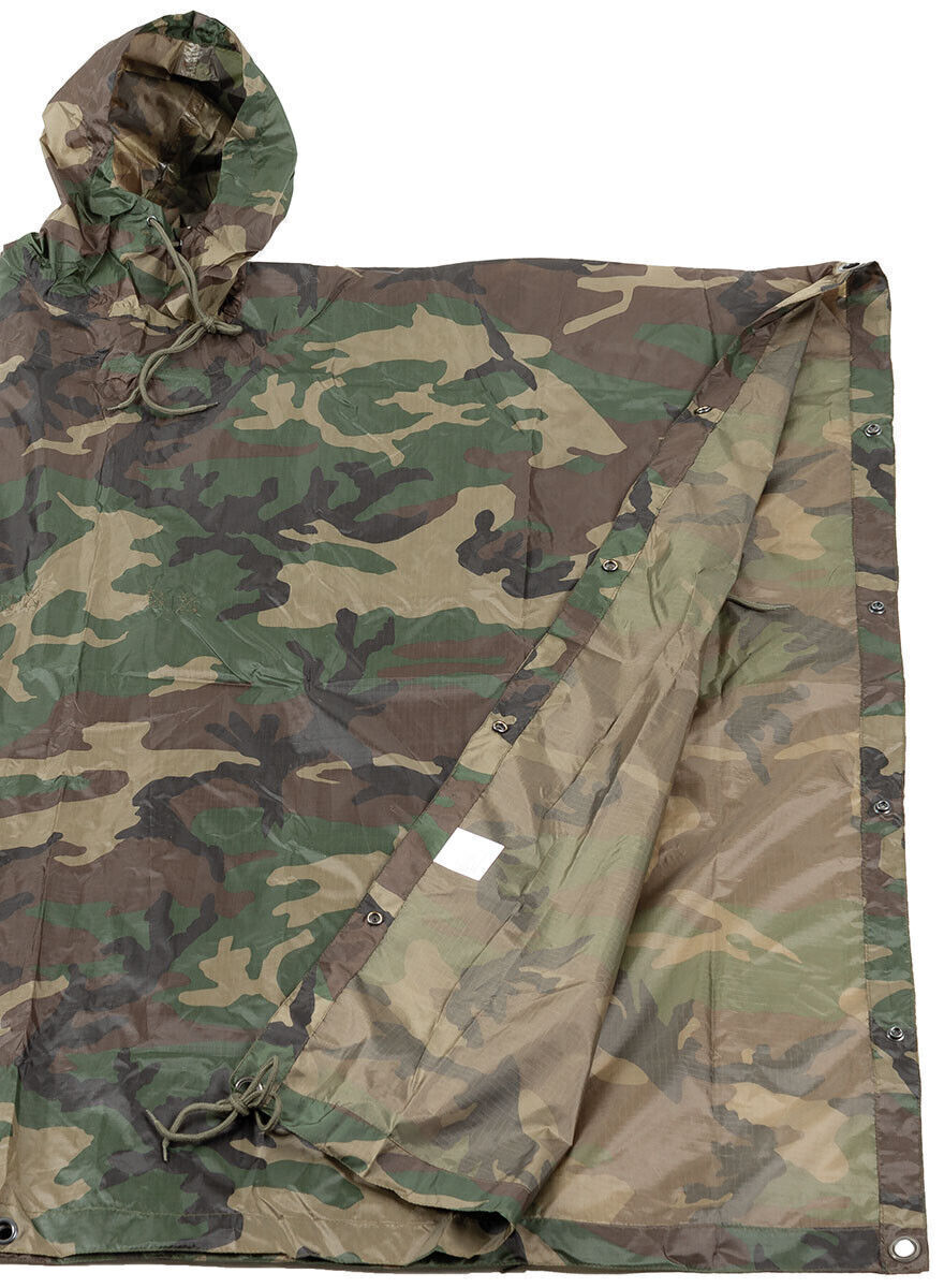 Waterproof Ripstop Poncho Hooded Festival Rain Coat Army Camo Shelter Woodland