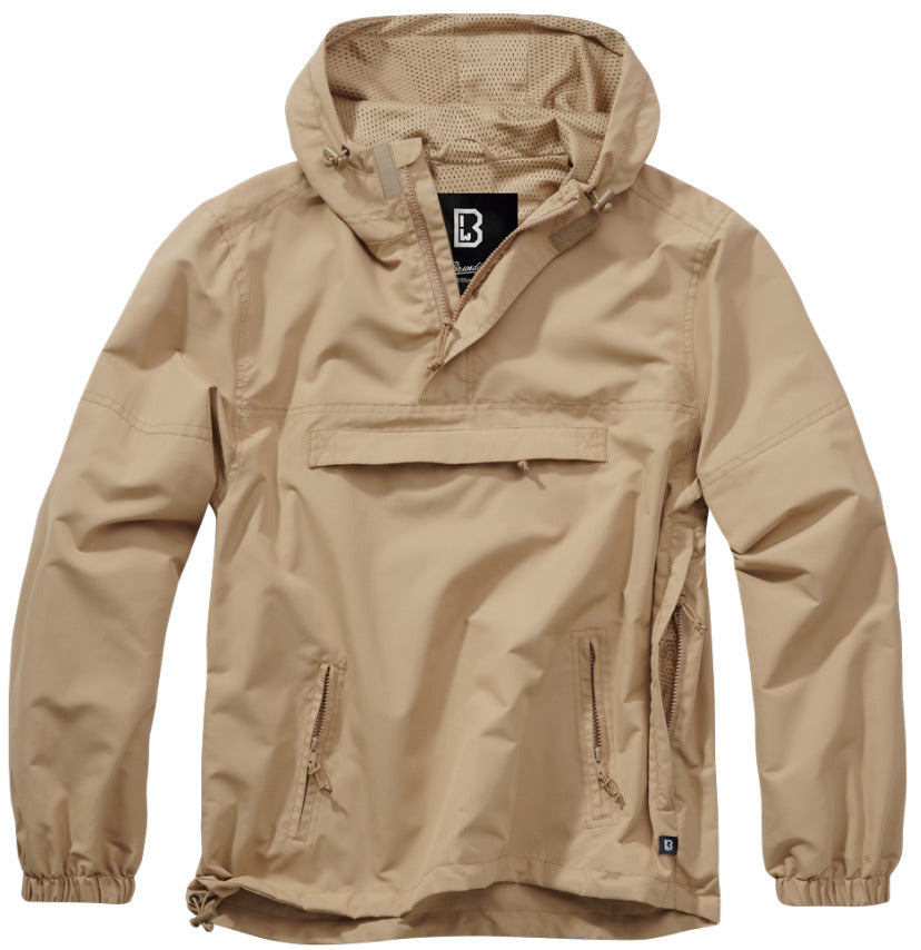Brandit Windbreaker Anorak Summer Hoodie Rain Jacket Outdoor Hiking Camel