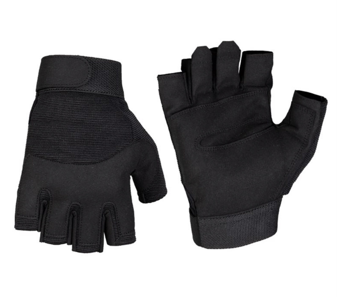 Army Style Military Action Fingerless Gloves Tactical Protection Combat Black