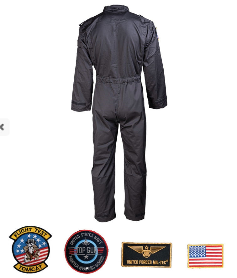 US Army Style Flight Pilot Military Coverall Kids With Patches Black