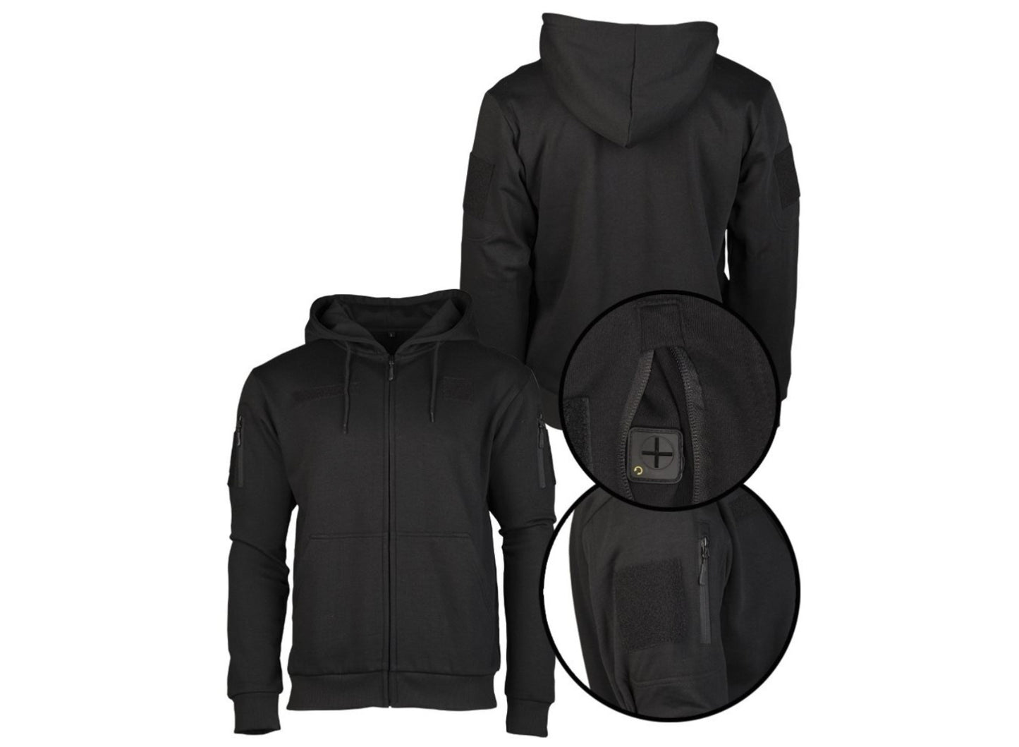 MIL-TEC Sport Military Tactical Zipped Hoodie Sweater Mens Outdoor Black