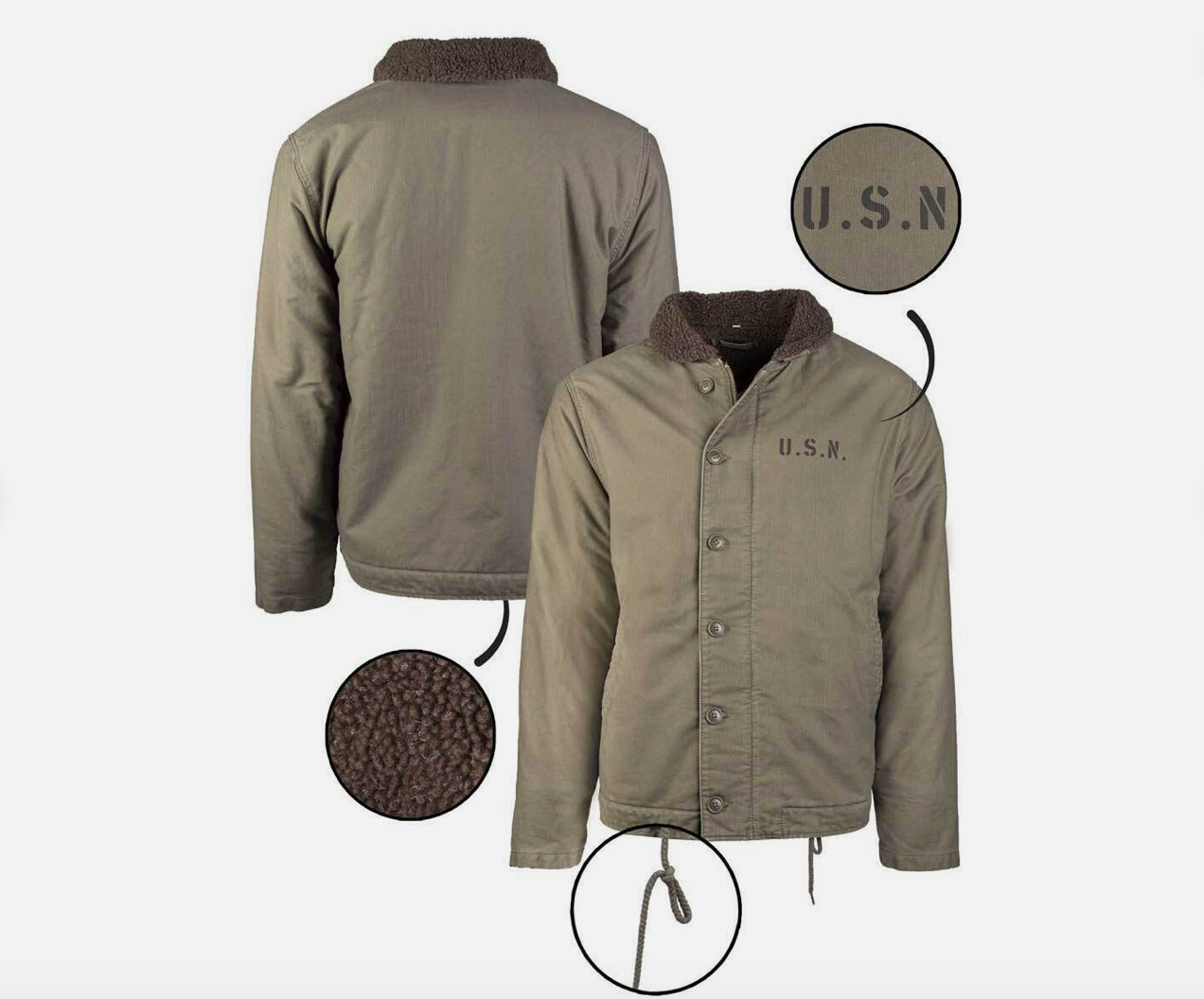 US Army Navy N-1 Men's Deck Jacket Winter Warm Heavyweight Cotton Coat OD Green