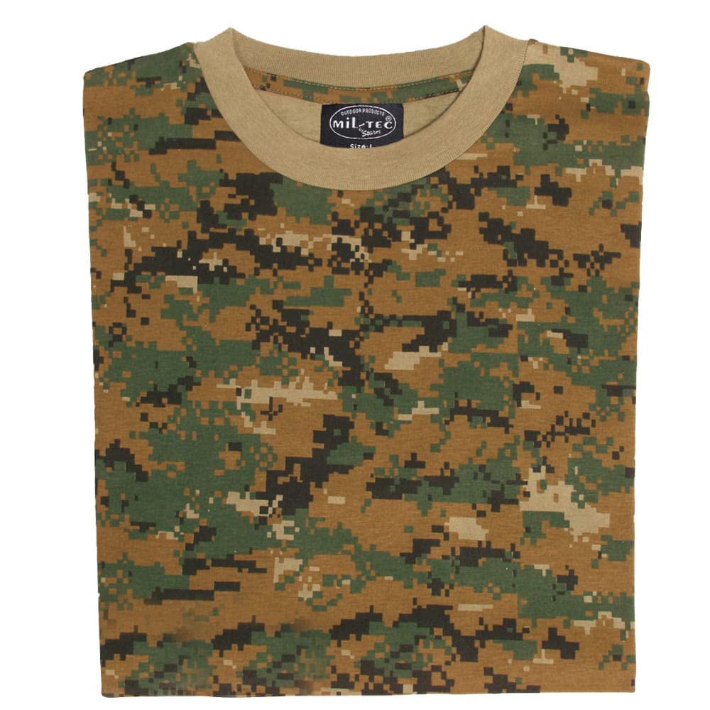 Mil-Tec T-Shirt Digital Woodland Camo Cotton Crew Neck Military XL
