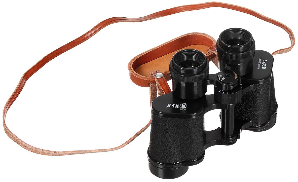 MFH Binoculars 8 x 30 Black with Leather Case for Hunting