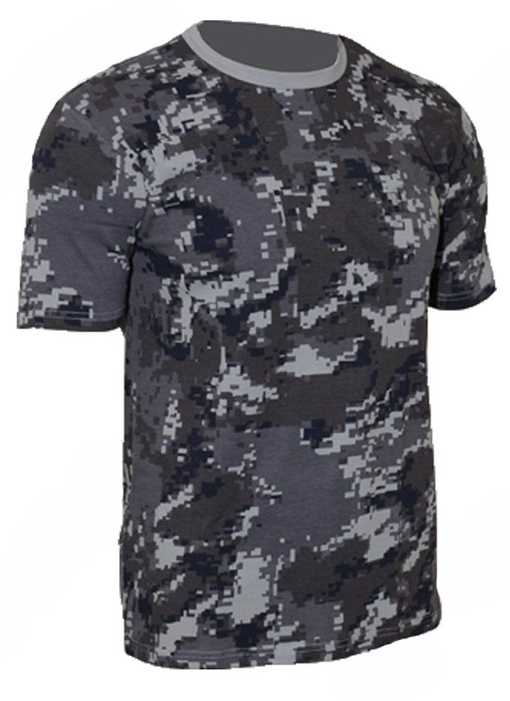 Black Digital Pattern Camouflage T-Shirt Modern Army Camo Top (Small)