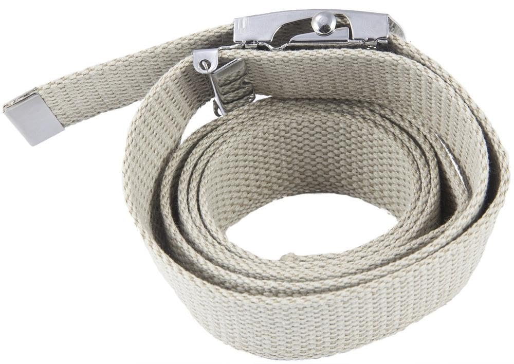 Mil-tec Khaki, 100% cotton webbing US trouser belt with silver coloured metal buckle.
