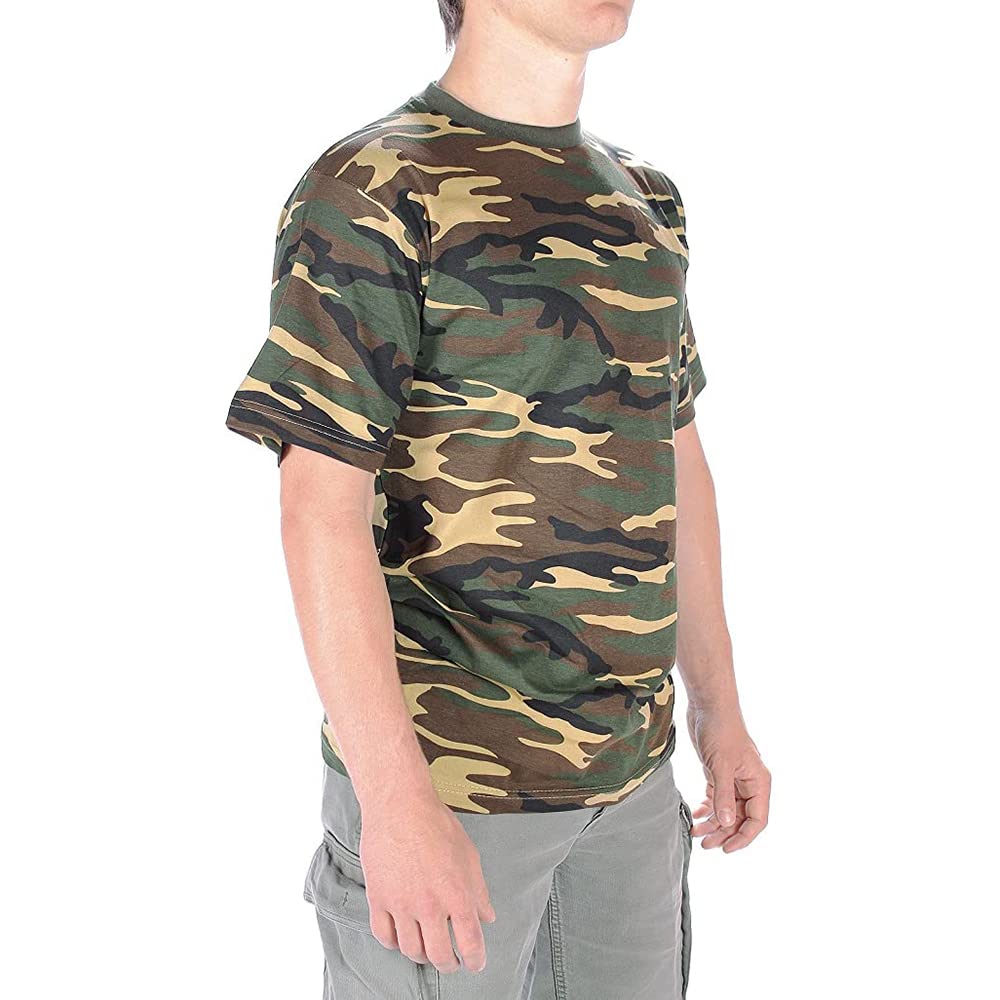 Mil-Tec Woodland Camo T-Shirt Cotton Crew Neck Military Army Style S Size