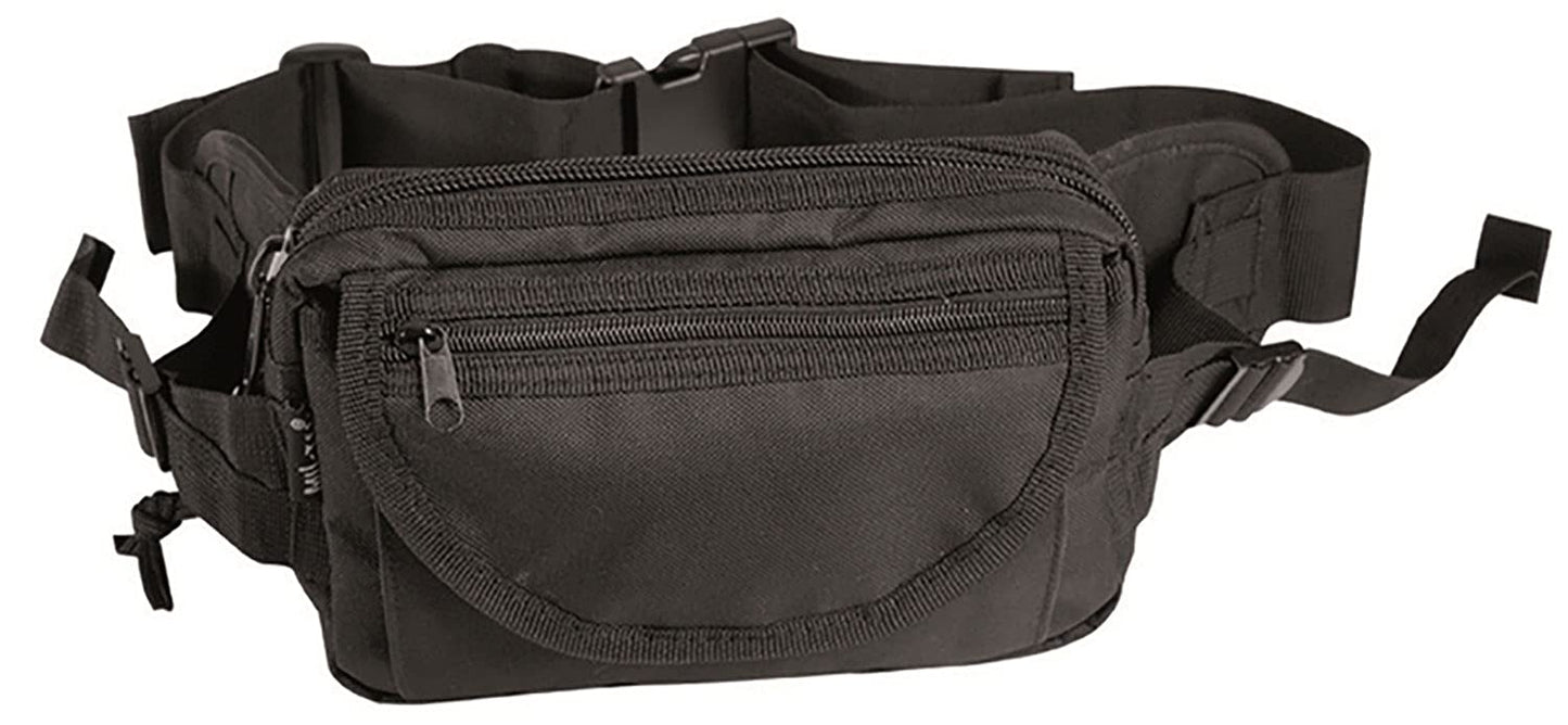 Mil-Tec Large Black Waist Pack Nylon Travel Belt Bag with Pockets