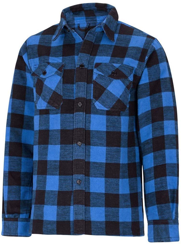 Mil-Tec Flannel Shirt Black Blue Cotton Long Sleeve Checkered 2XL