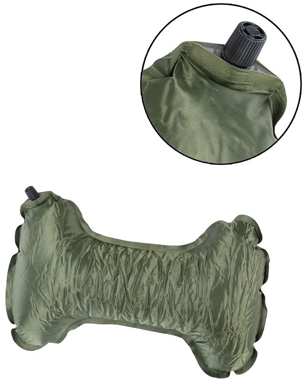 Self Inflatable Neck Rest Cushion Head Support Travel Pillow 50x31cm Olive Green