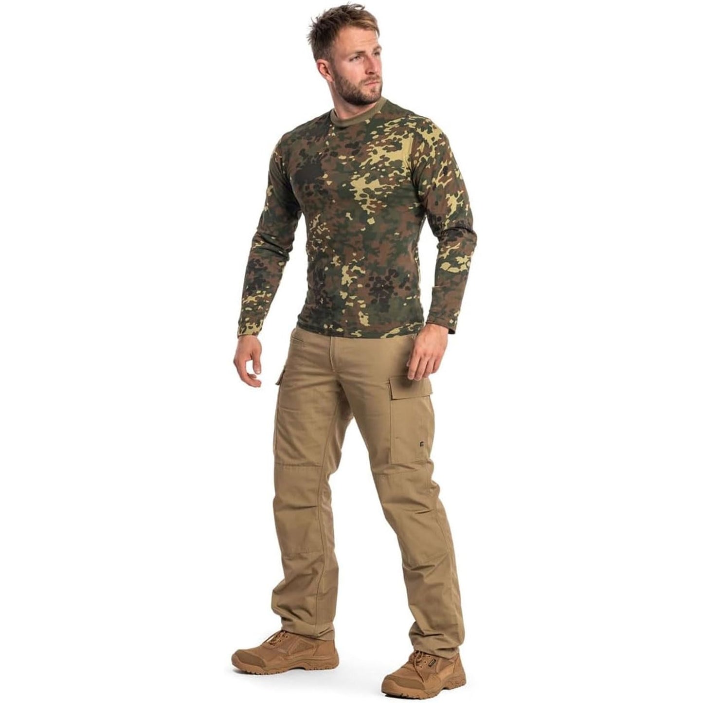 Mil-Tec Men's Camo Durable Cotton Lightweight Breathable Active Tactical Outdoor Crew Neck Straight Cut Long-Sleeve T-Shirt
