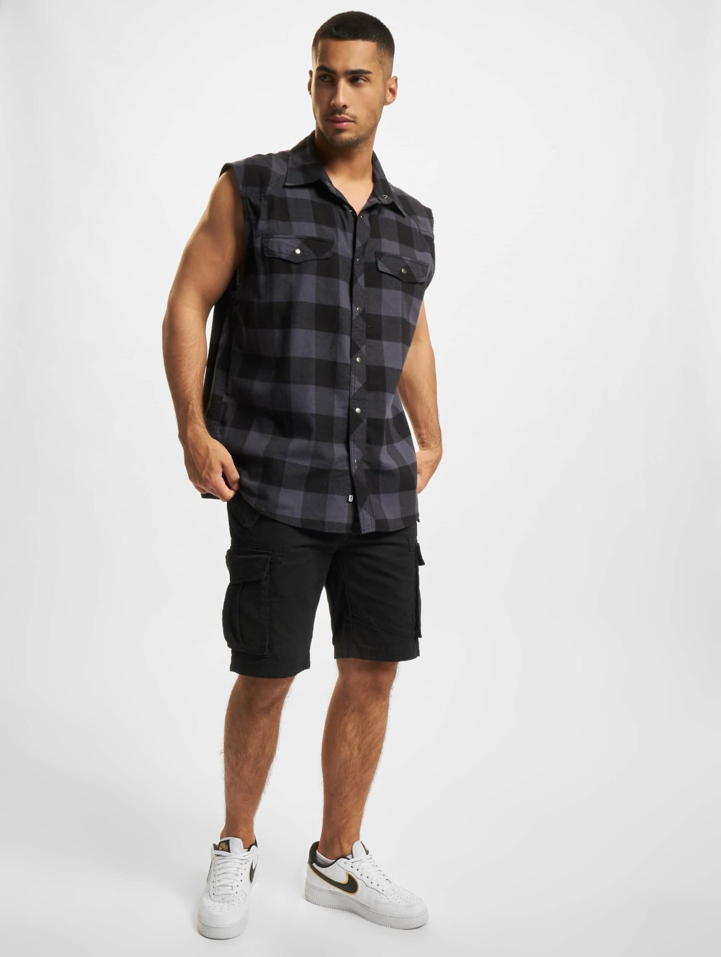 Brandit Men's Checkshirt Sleeveless Black/Gray