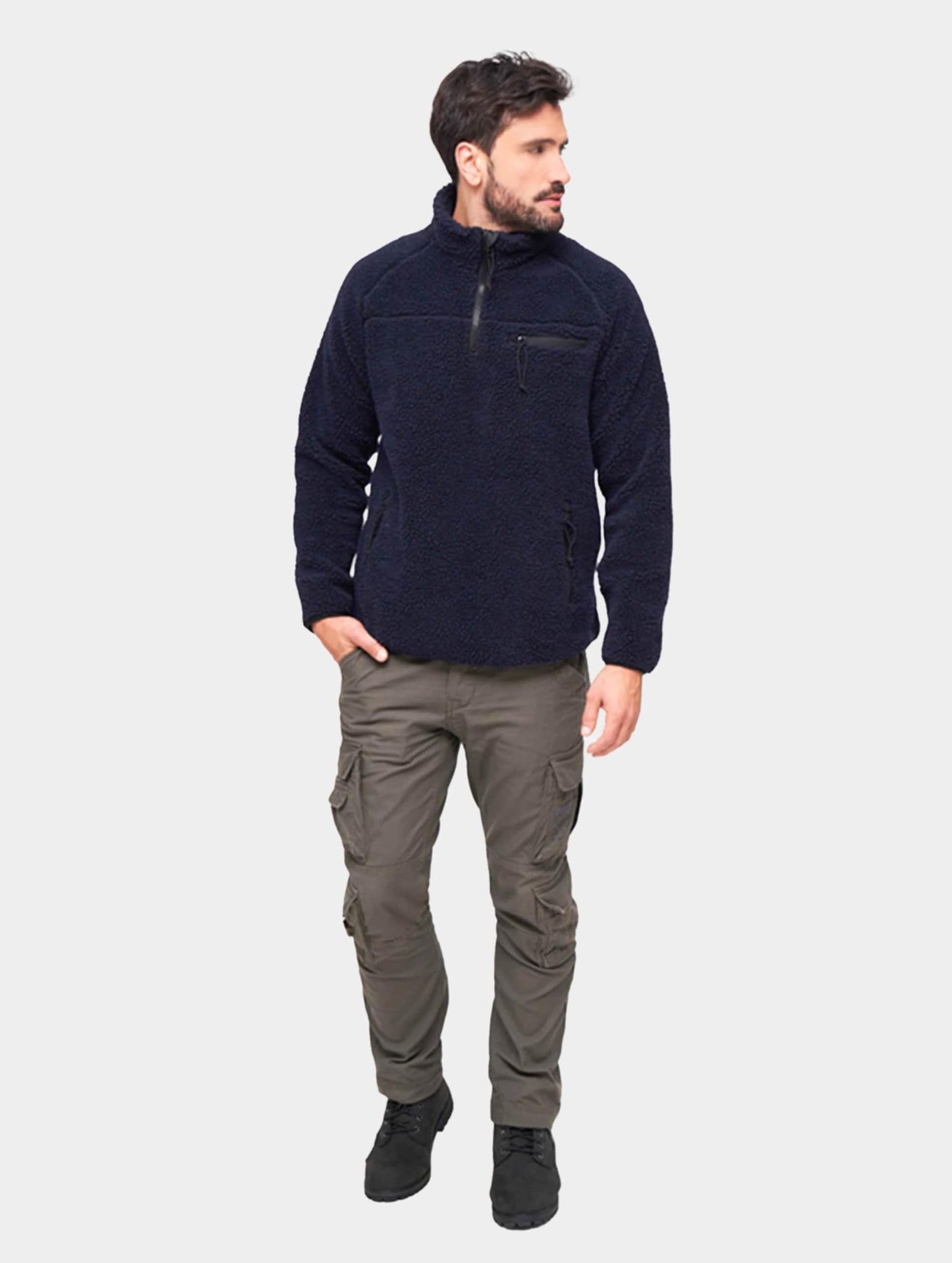 Brandit Men’s Teddyfleece Troyer Navy | Warm Pullover Outdoor Fleece Sweater