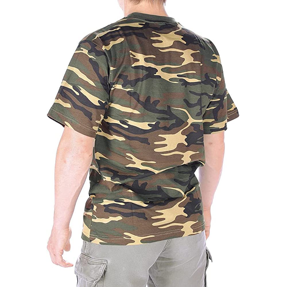 Mil-Tec Woodland Camo T-Shirt Cotton Crew Neck Military Army Style S Size