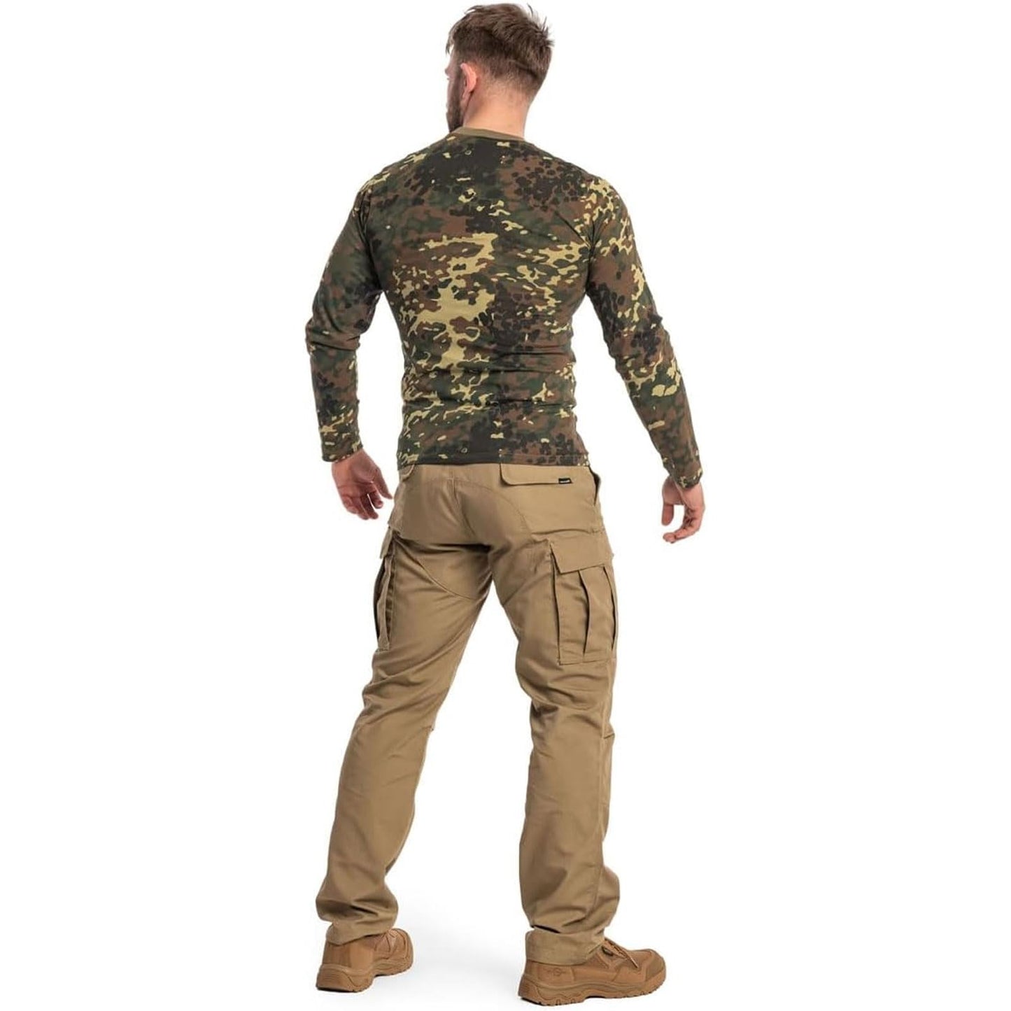 Mil-Tec Men's Camo Durable Cotton Lightweight Breathable Active Tactical Outdoor Crew Neck Straight Cut Long-Sleeve T-Shirt