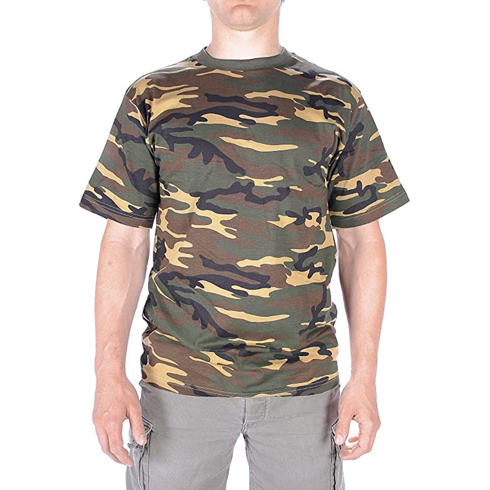 Mil-Tec Woodland Camo T-Shirt Cotton Crew Neck Military Army Style S Size