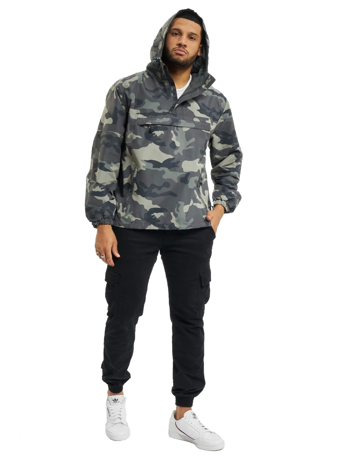 Brandit Men’s Summer Windrunner Gray Camo – Lightweight Pullover Jacket 5XL