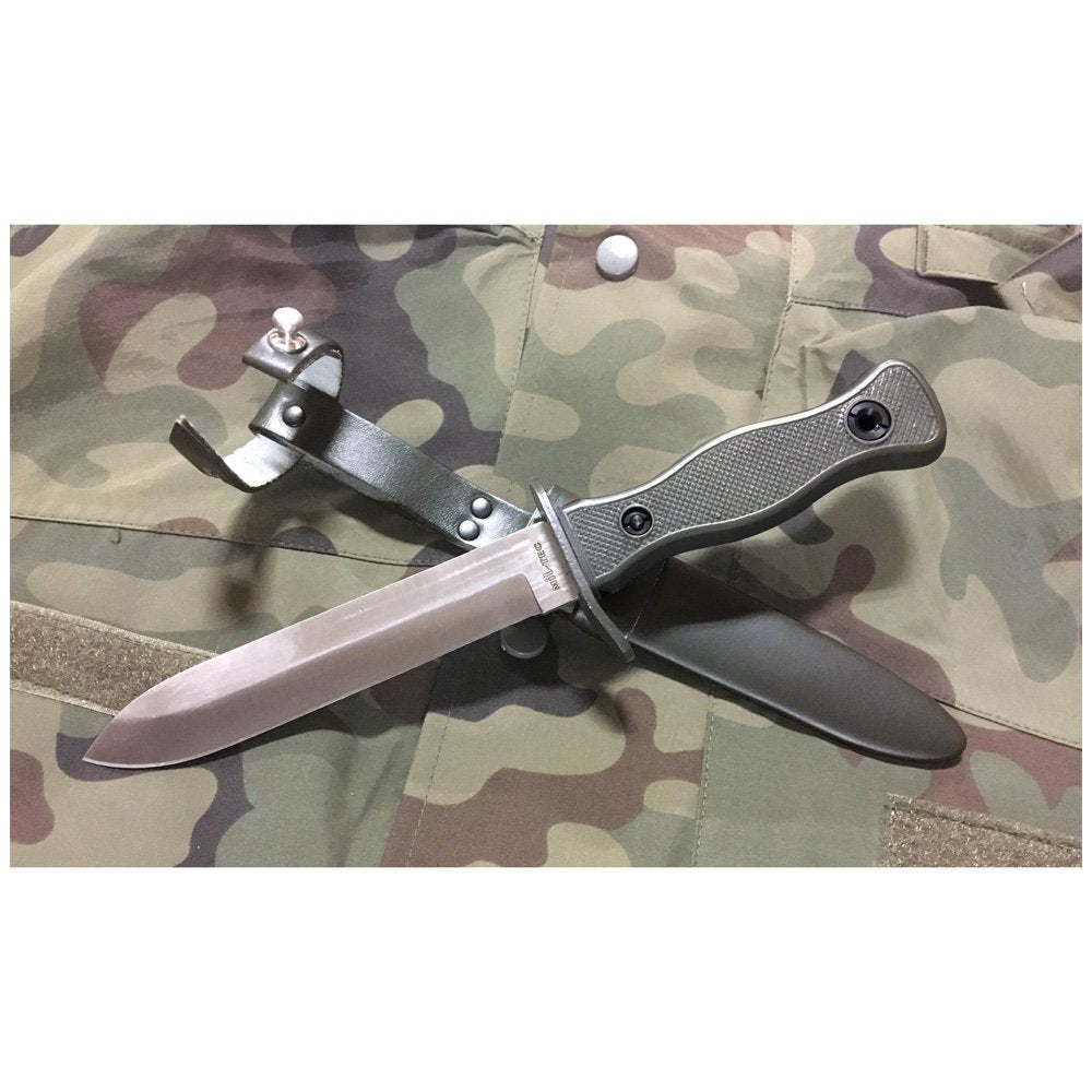 MIL-TEC Combat 5.7" Olive Drab Knife for Military Personnel, Outdoor Enthusiasts, Survivalists | Metal Blade Sheath and Leather Suspensions Included | Steel Fixed Blade | Ideal for Tactical Operations