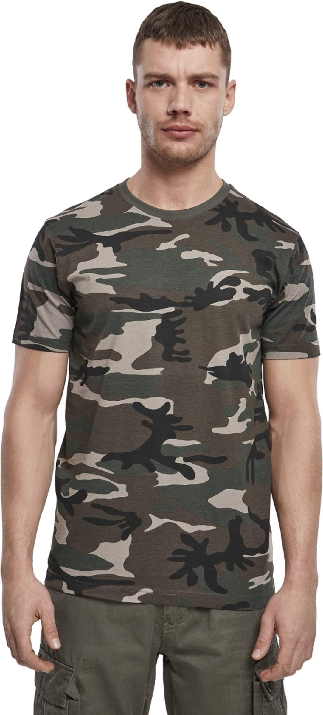 Brandit Men’s T-Shirt – Woodland Camo Cotton Crew Neck Outdoor Top, Size M