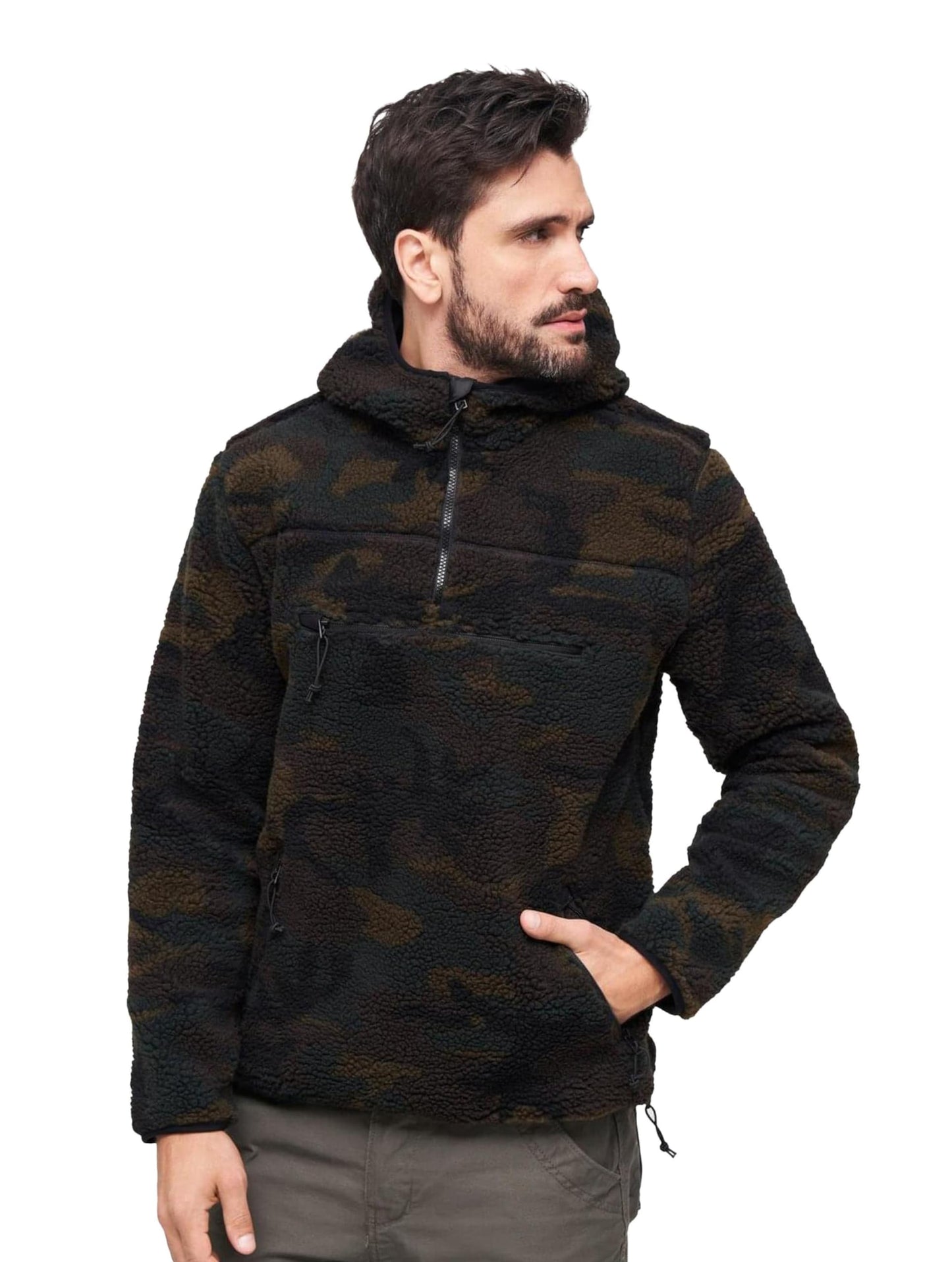 Brandit Men's Hooded Fleece Quarter Zip Pullover