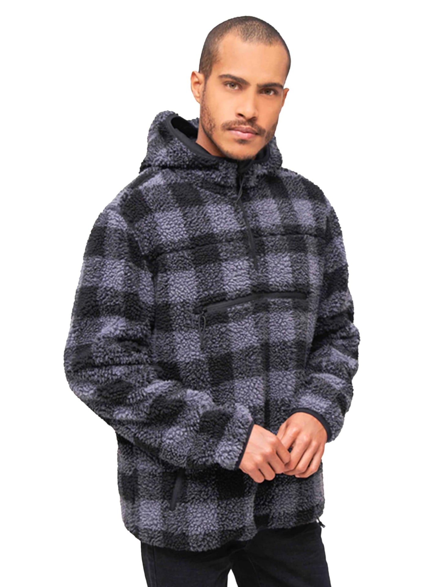 Brandit Men's Hooded Fleece Quarter Zip Pullover