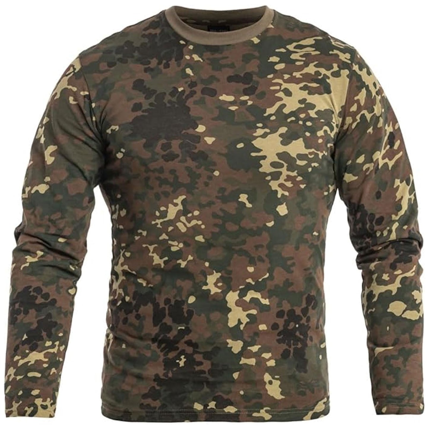 Mil-Tec Men's Camo Durable Cotton Lightweight Breathable Active Tactical Outdoor Crew Neck Straight Cut Long-Sleeve T-Shirt