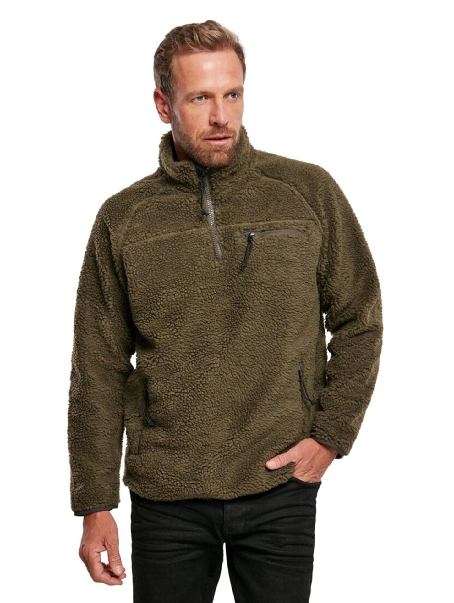 Brandit Men’s Teddyfleece Troyer Olive 4XL – Warm Pullover Fleece Jacket