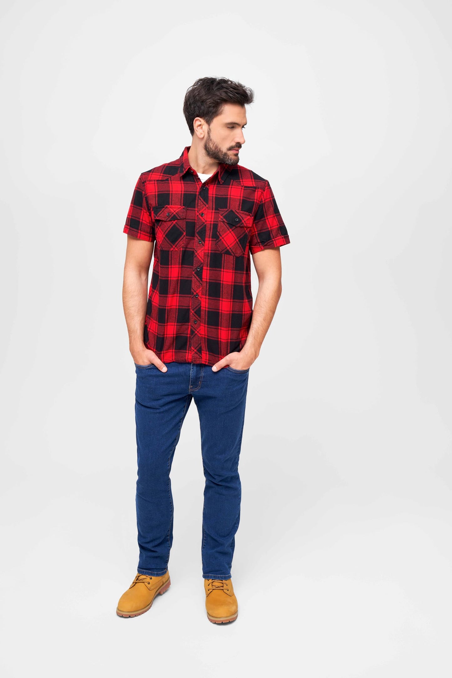 Brandit Men's Half Sleeve Check Shirt Red/Black