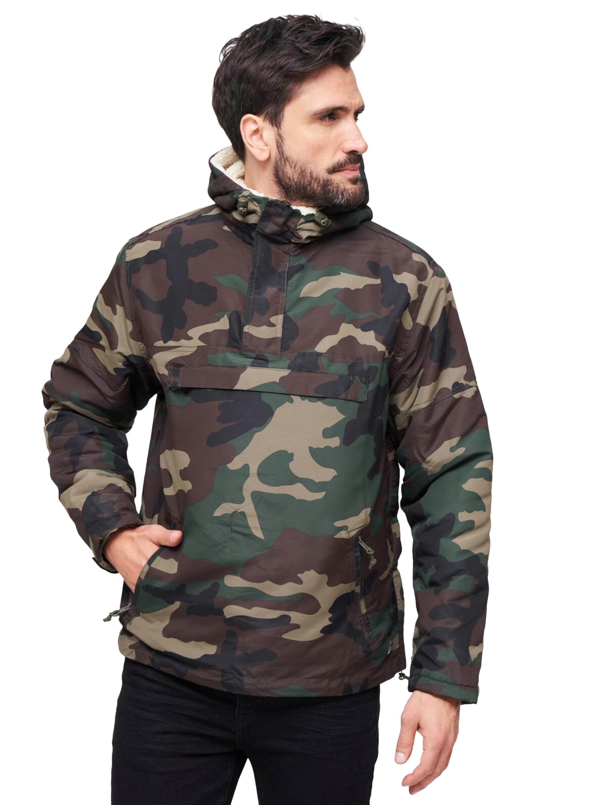Brandit Men’s Windbreaker Sherpa Jacket Olive – Outdoor Winter Coat