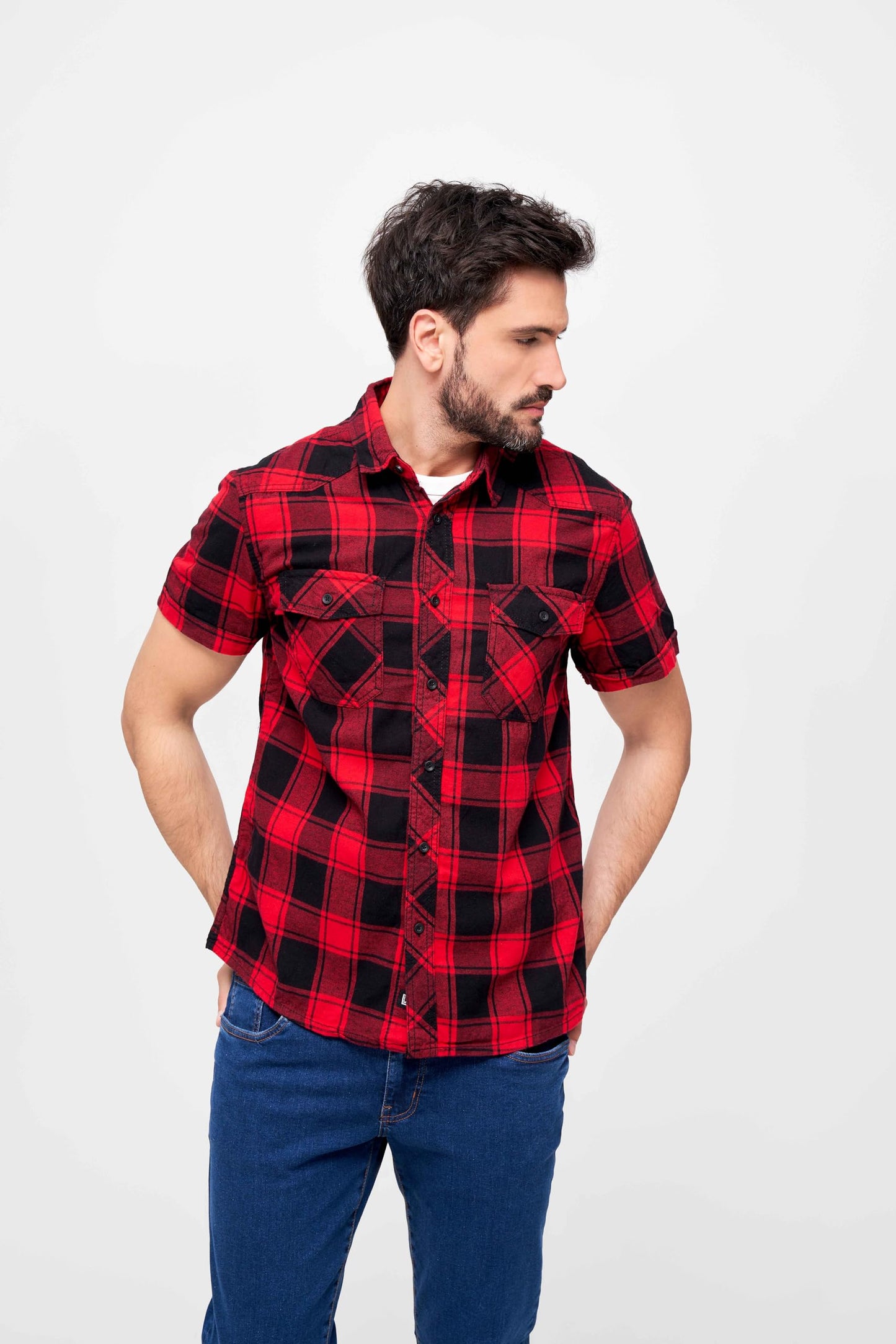 Brandit Men's Half Sleeve Check Shirt Red/Black