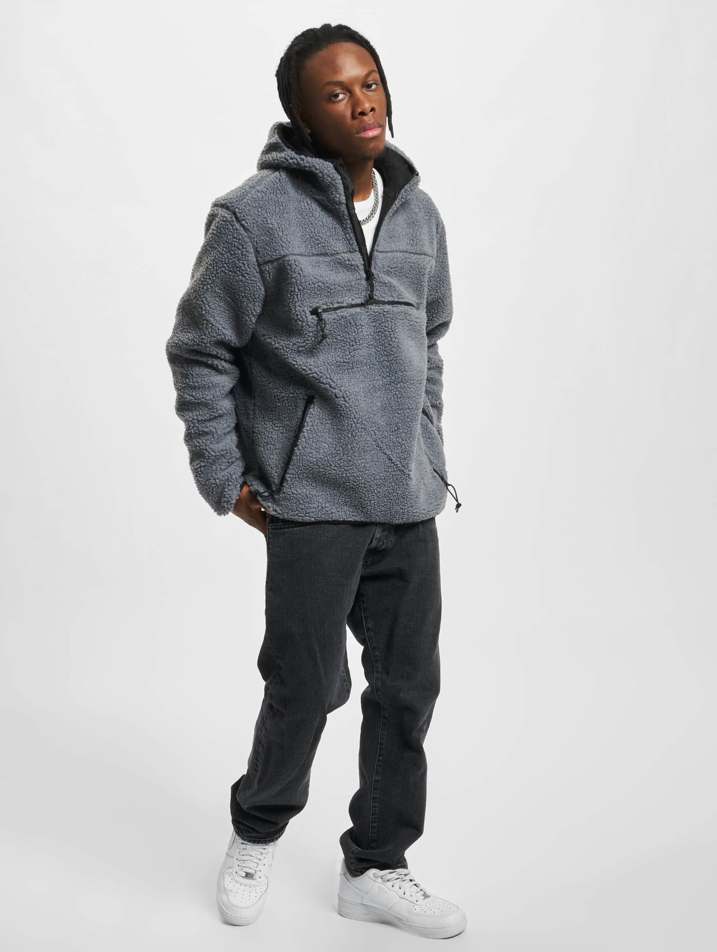 Brandit Men's Hooded Fleece Quarter Zip Pullover