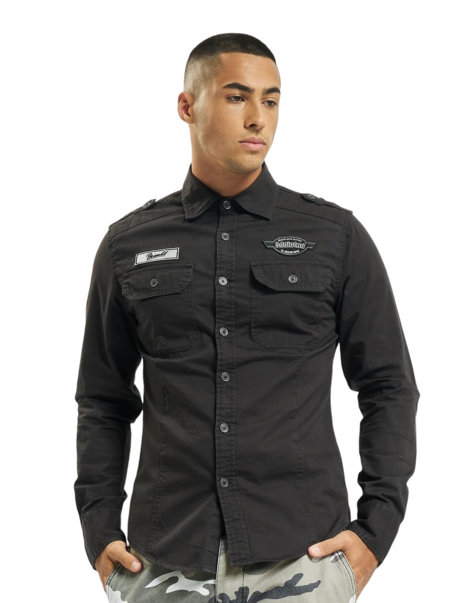 Brandit Men's Luis Vintage Shirt with Badges Black