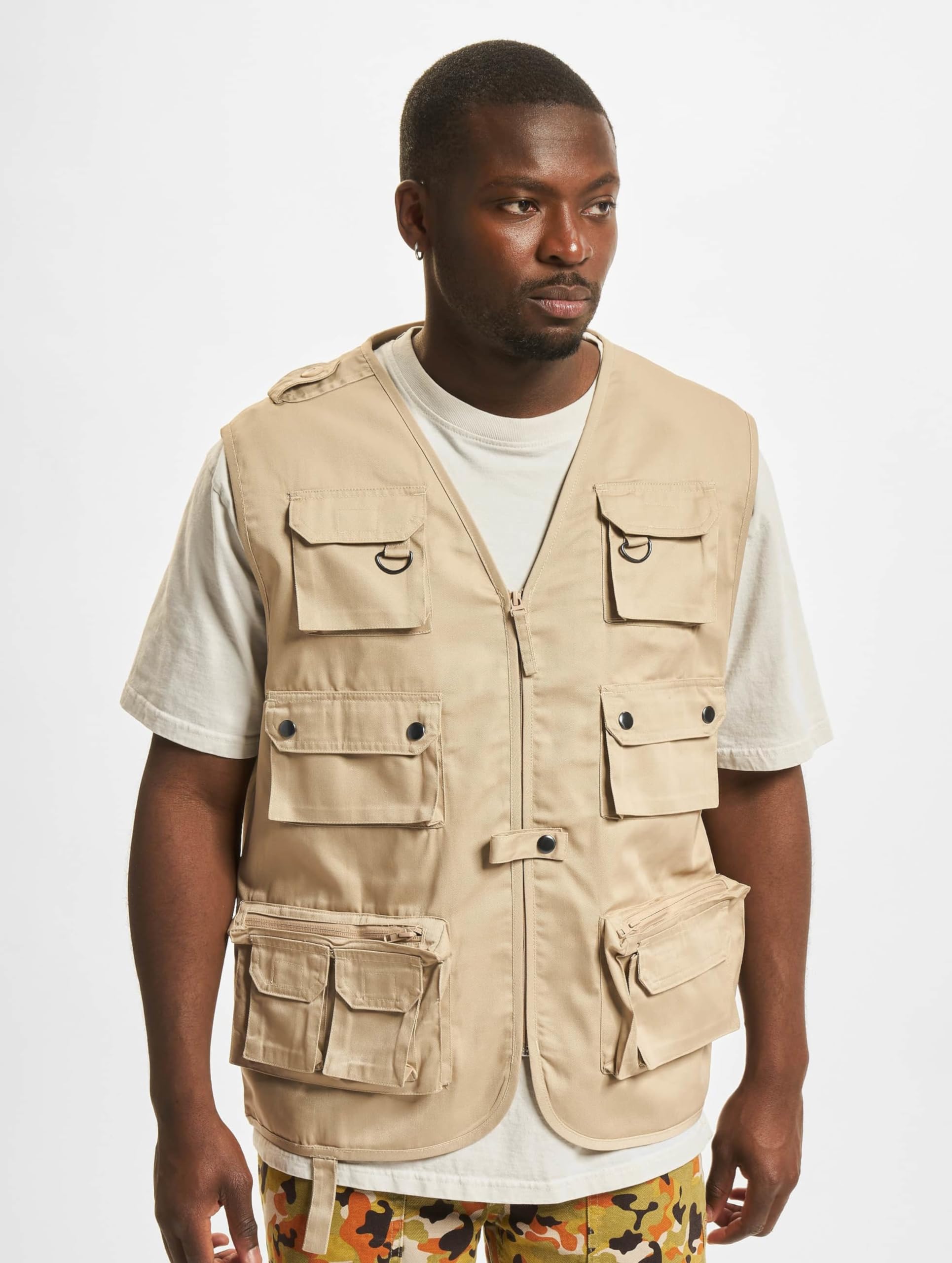 Brandit Men’s Hunting Vest – Beige Outdoor Multi-Pocket Utility Fishing Vest, M