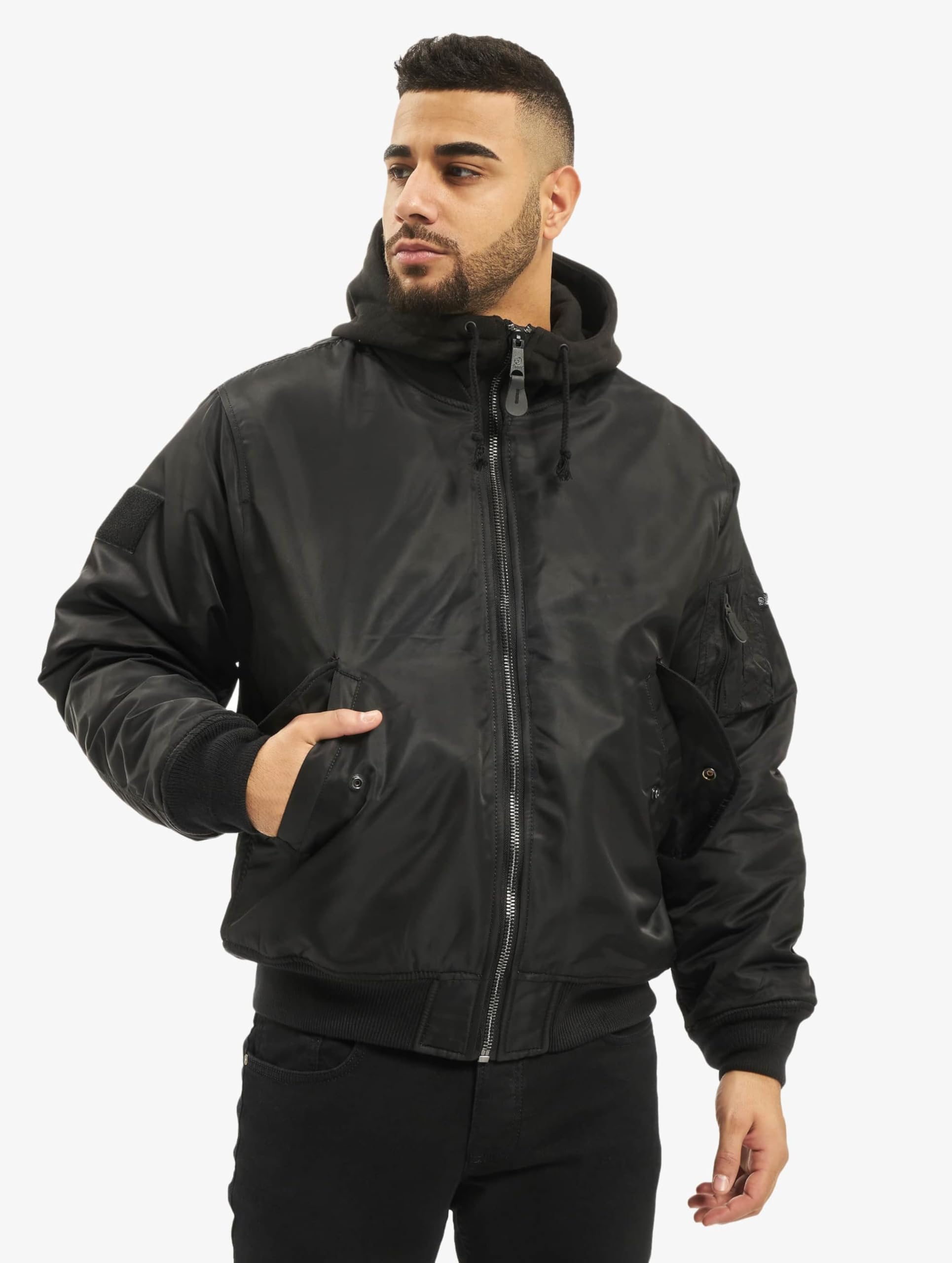 Brandit Men’s MA1 Bomber Hooded Jacket Olive/Grey – Classic Flight Jacket
