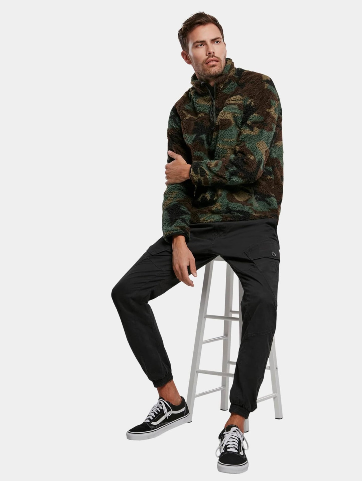 Brandit Men’s Teddyfleece Troyer Woodland XXL | Warm Pullover Outdoor Sweater