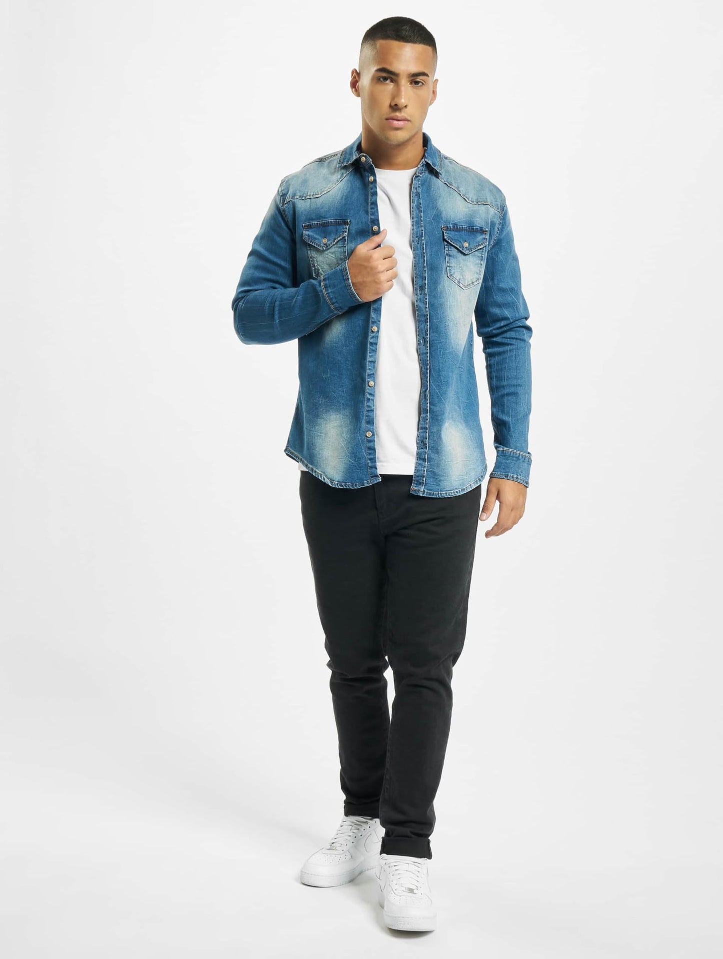 Brandit Men's Riley Denim Shirt Denim Blue Size S
