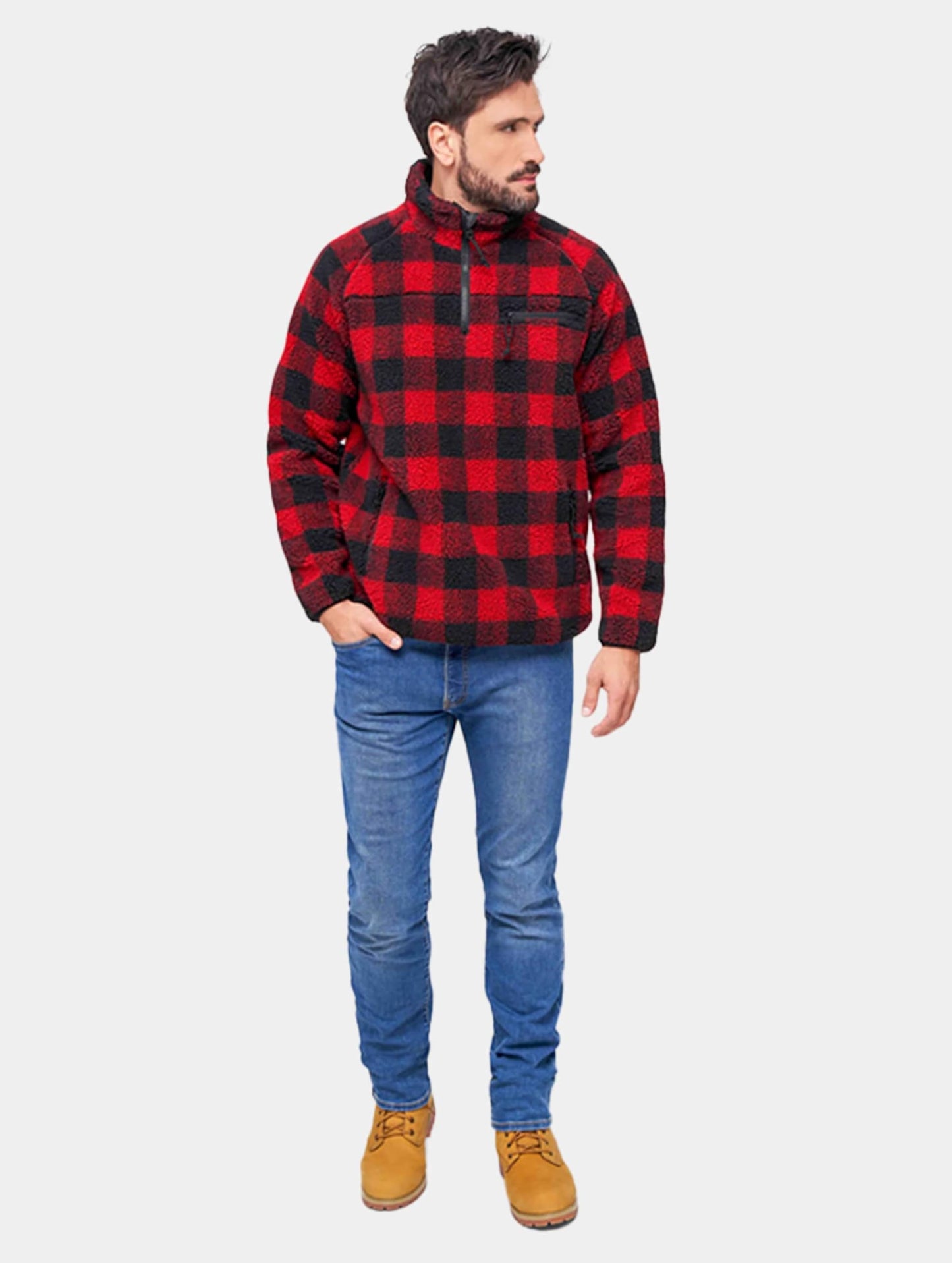 Brandit Men’s Teddyfleece Troyer Red/Black L | Warm Pullover Outdoor Sweater