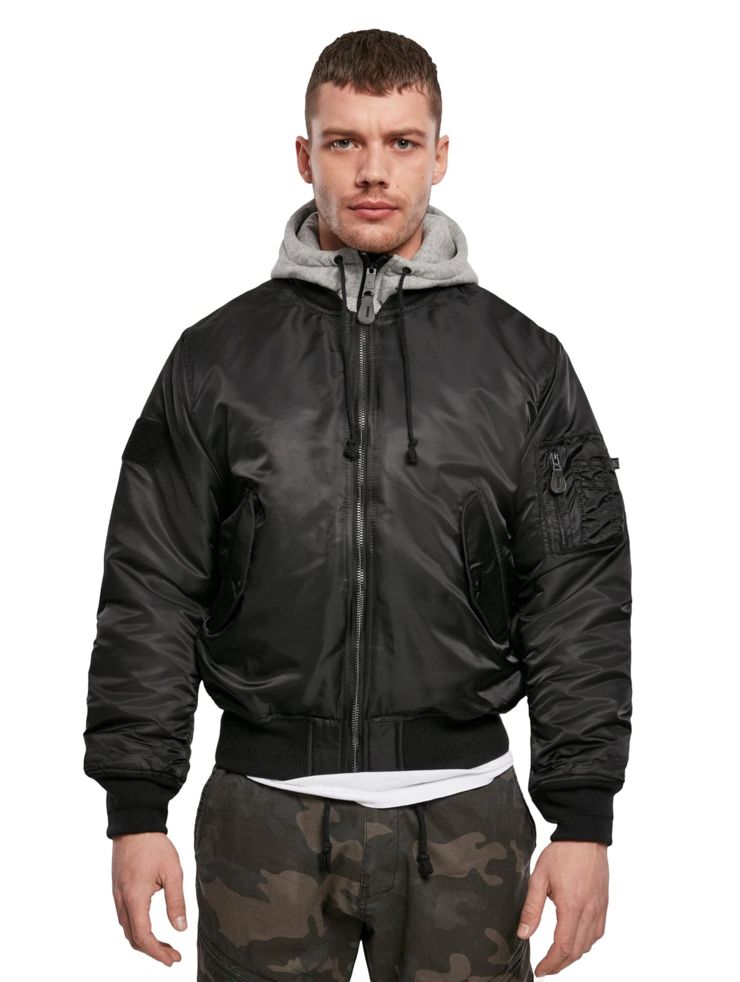 Brandit Men’s MA1 Bomber Hooded Jacket Olive/Grey – Classic Flight Jacket