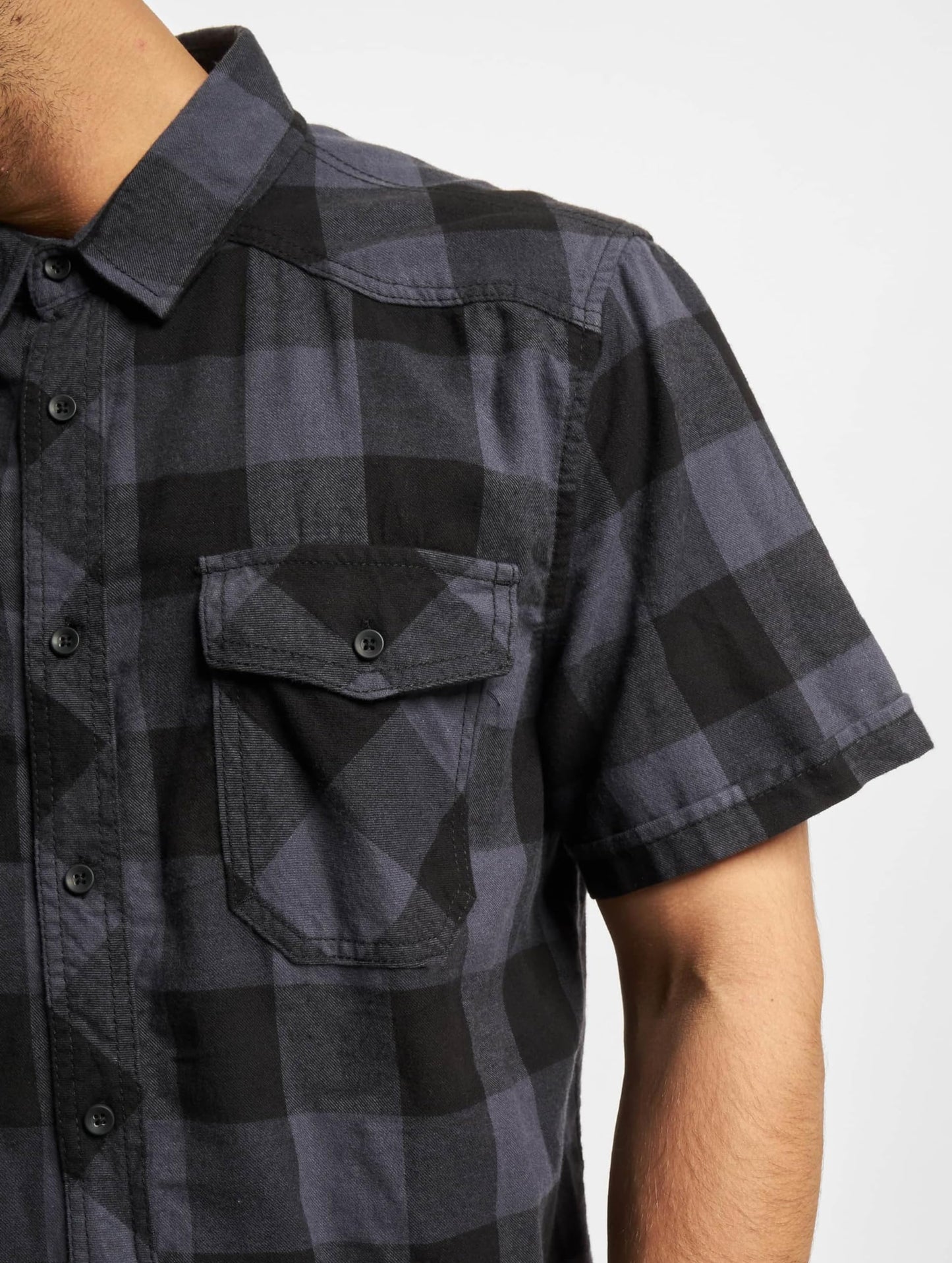Brandit - Checked Flanell Halfsleeve Shirt Black/Grey - 6XL