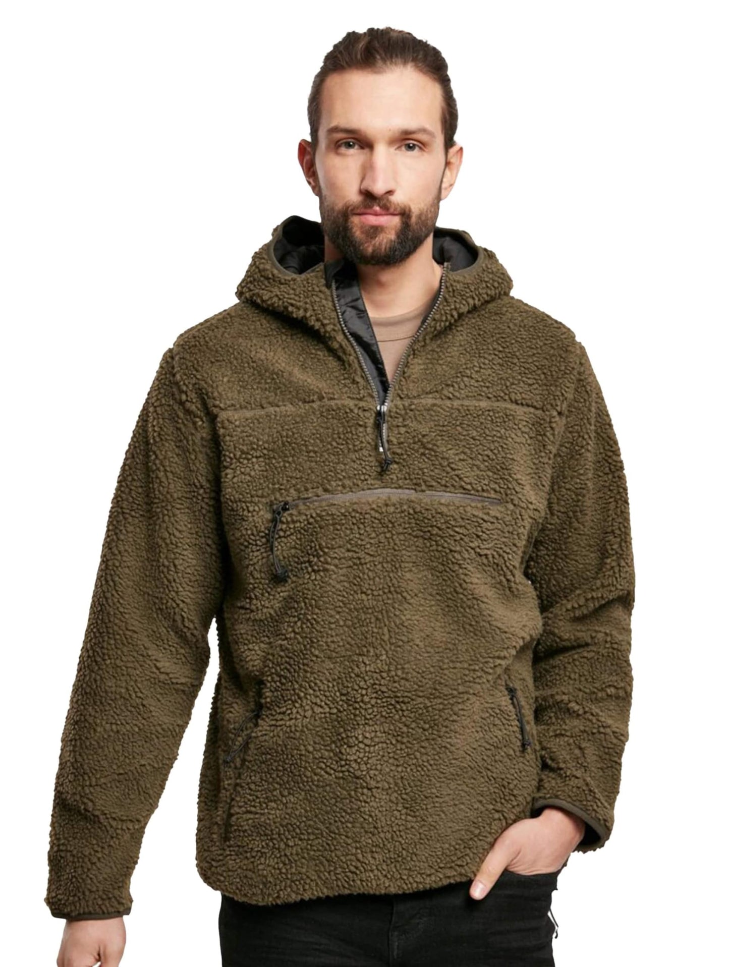Brandit Men's Hooded Fleece Quarter Zip Pullover
