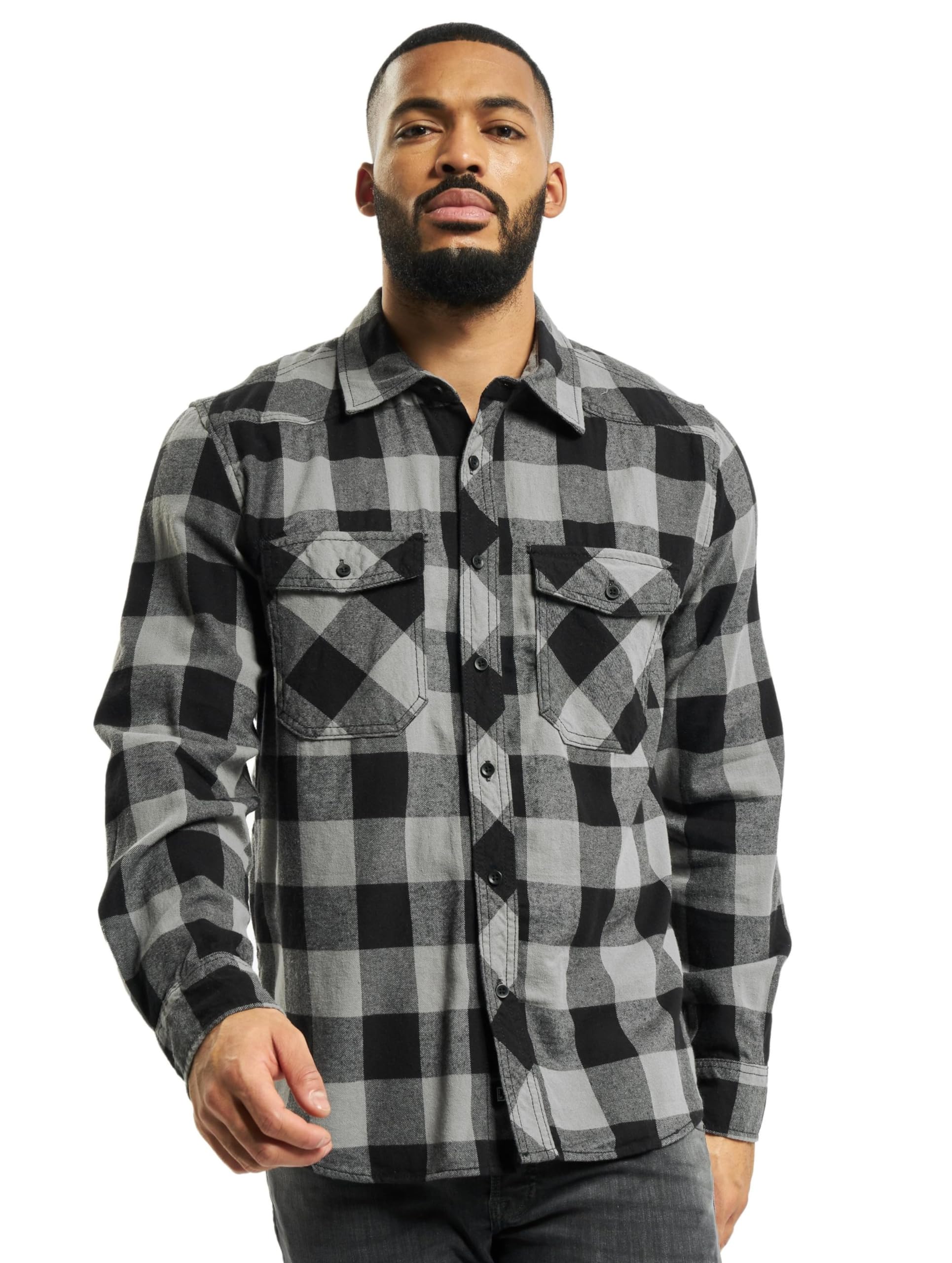 Brandit Men’s Check Shirt – Black/Charcoal Gray Casual Button-Up, Size 7XL