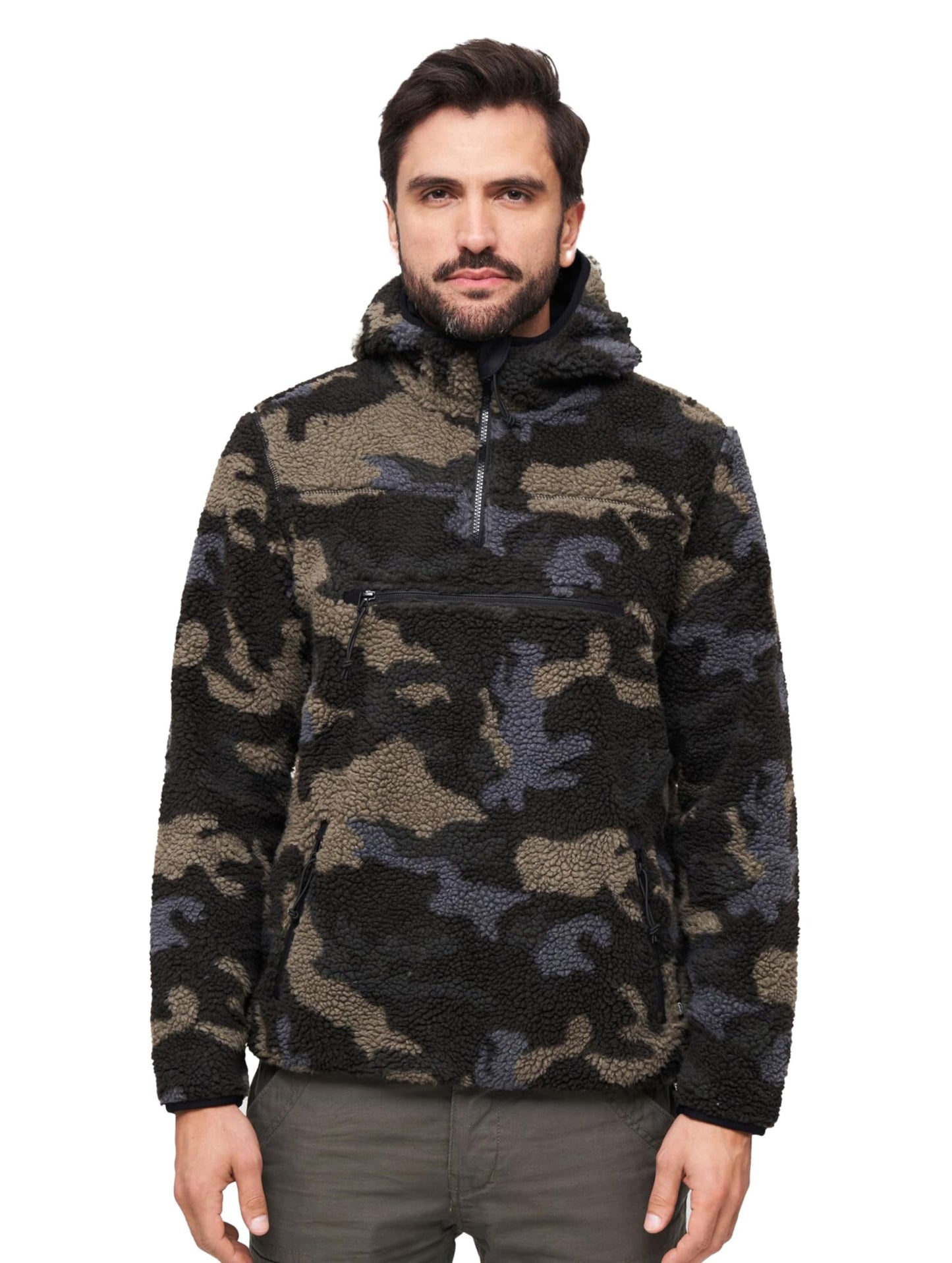 Brandit Men's Hooded Fleece Quarter Zip Pullover