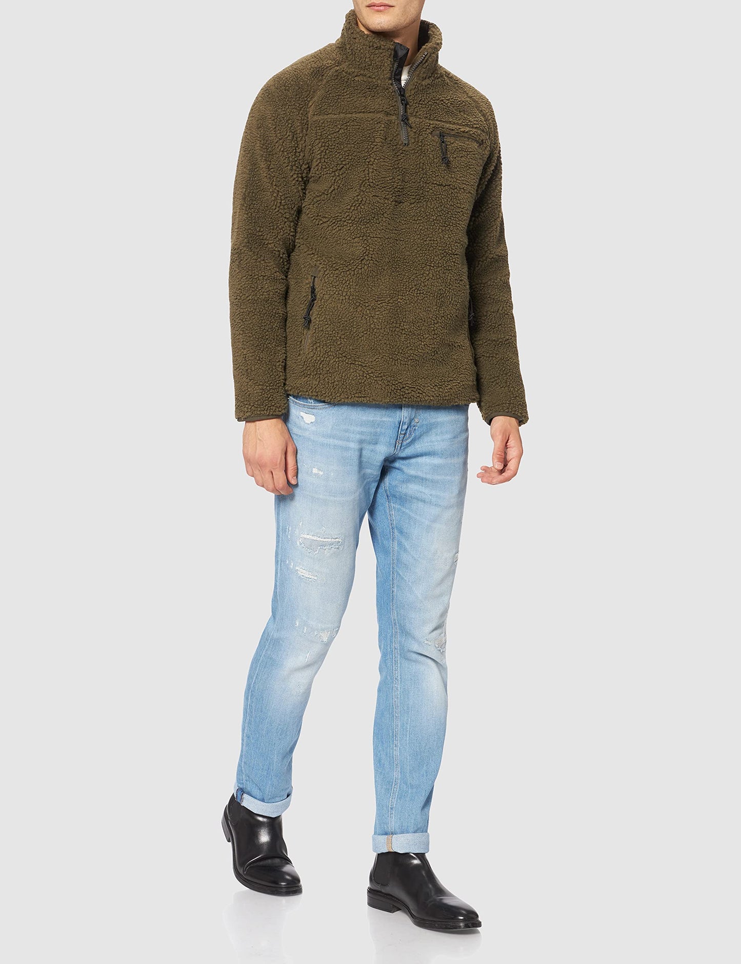 Brandit Men’s Teddyfleece Troyer Olive S | Warm Pullover Outdoor Sweater